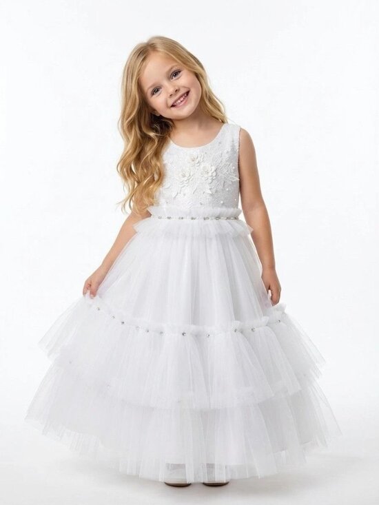 Other - White Lace Flower Girl Dress Layered Tulle Party Gown Wedding Dress (Size 5)